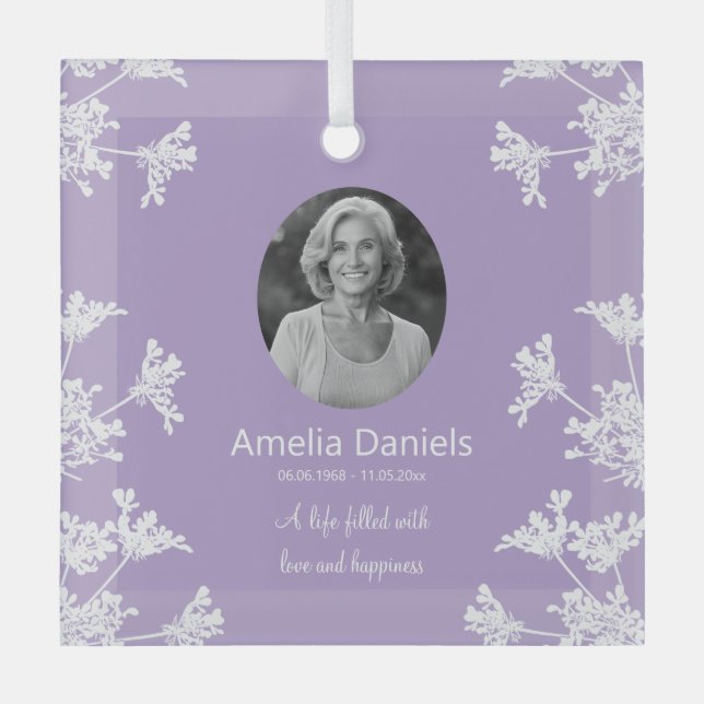 White Wildflower In Loving Memory Glass Tree Decoration (Front)