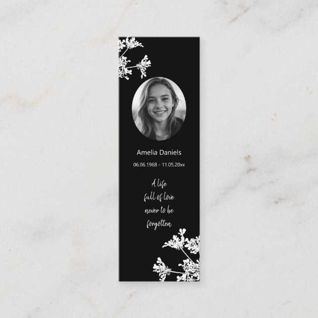 White Wildflower Mini Funeral Bookmark Card (Front)