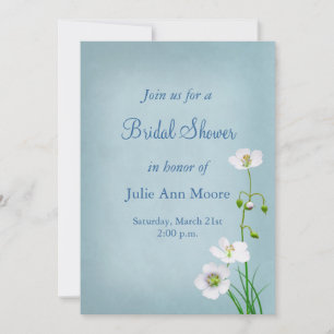 White Wildflower on Blue Bridal Shower Invitation