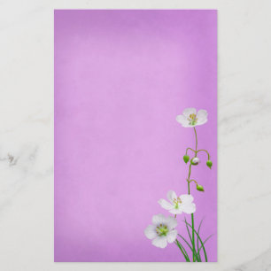 White Wildflower on Purple Wedding Stationery