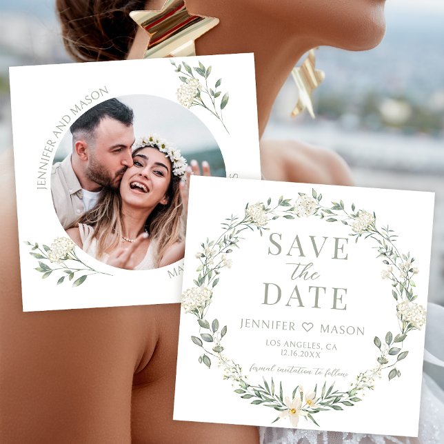 White wildflower Save the Date photo invitation (Creator Uploaded)