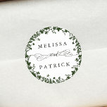 White Wildflower Wreath Silhouette Wedding Green Classic Round Sticker<br><div class="desc">This elegant wedding sticker features wildflowers silhouette as a wreath with your names. For more advanced customisation of this design,  please click the BLUE DESIGN TOOL BUTTON above!  Matching items are also available.</div>