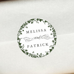 White Wildflower Wreath Silhouette Wedding Green Classic Round Sticker