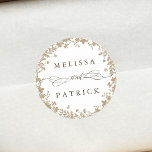 White Wildflower Wreath Silhouette Wedding Tan Classic Round Sticker<br><div class="desc">This elegant wedding sticker features wildflowers silhouette as a wreath with your names. For more advanced customisation of this design,  please click the BLUE DESIGN TOOL BUTTON above!  Matching items are also available.</div>