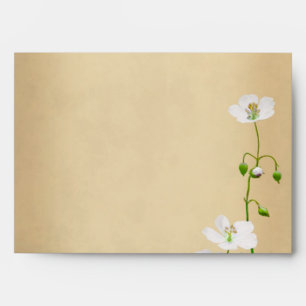 White Wildflowers on Beige Wedding Envelope