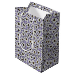 White Wildflowers on Lavender Medium Gift Bag