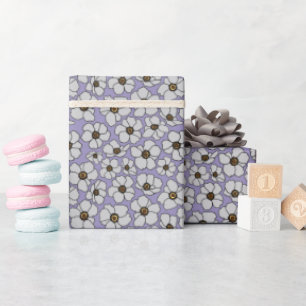 White Wildflowers on Lavender Wrapping Paper