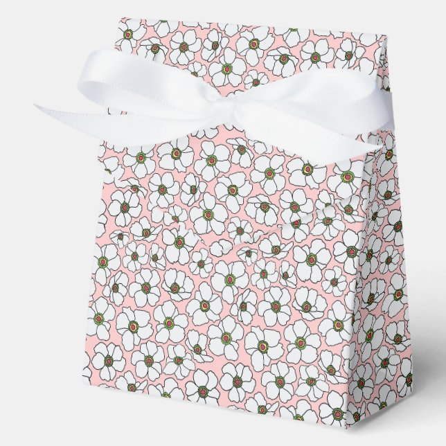 White Wildflowers On Pink  Favour Box (Front)
