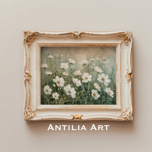 White Wildflowers Painting Spring Meadow Poster