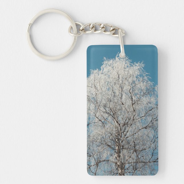  White Willow Tree Against Cloudless Blue Sky Key Ring (Front)