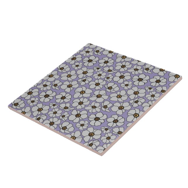 White Windflowers On Lavender  Tile (Side)