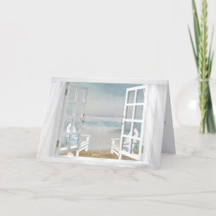white window with beach chairs birthday card