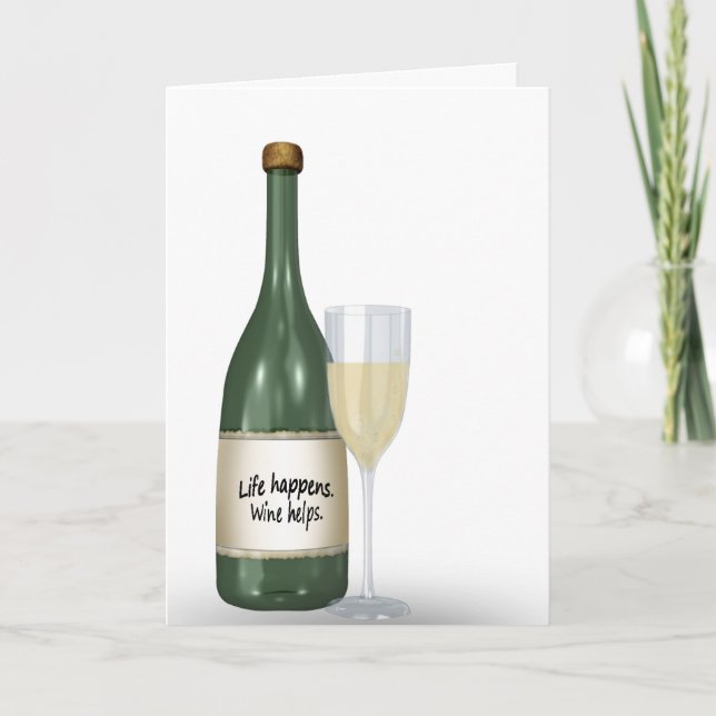 White wine and bottle birthday card (Front)