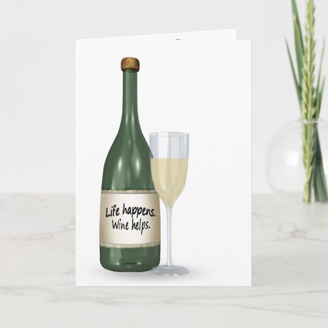 White wine and bottle birthday card (Front)