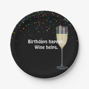White Wine Birthday and Confetti Paper Plate