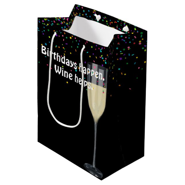 White Wine Birthday Medium Gift Bag (Front Angled)