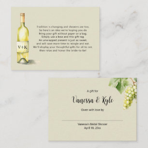 White Wine Bottle display bridal shower tag  Enclosure Card