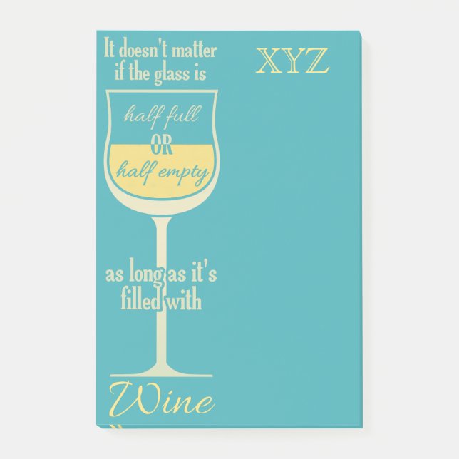 White Wine Glass custom monogram Post-It notes (Front)