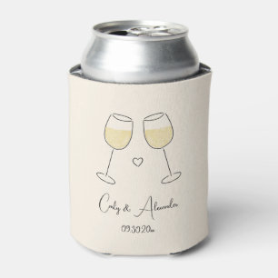 White Wine Glass Wedding Engagement Anniversary Can Cooler