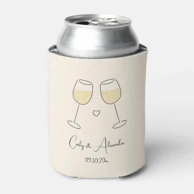 White Wine Glass Wedding Engagement Anniversary Can Cooler (Can Front)