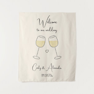 White Wine Glass Wedding Welcome Tapestry