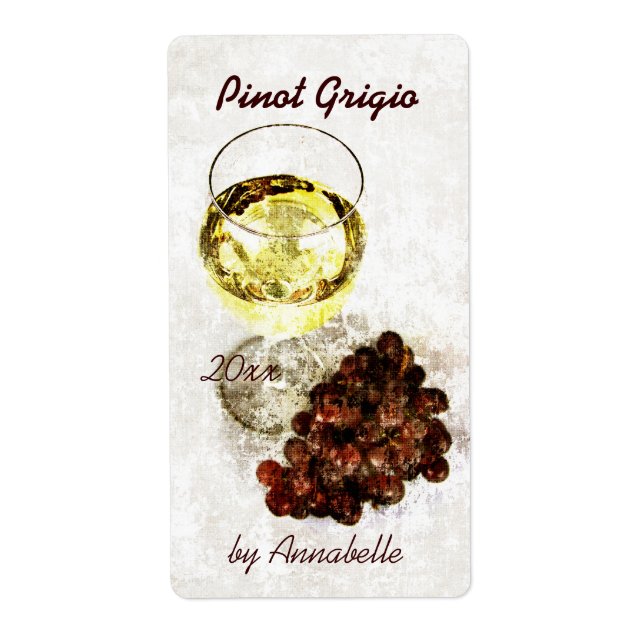 White wine glass with grapes bottle label (Front)