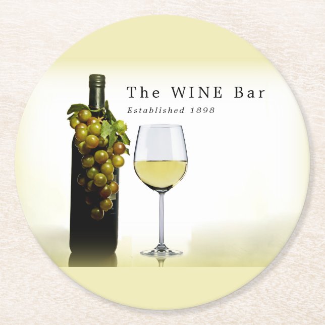 White Wine & Grapes, Wine Bar/Winery Round Paper Coaster (Front)