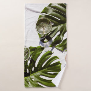 White wine on glasses bath towel