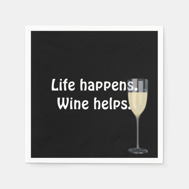 white wine with quote on black napkin (Front)