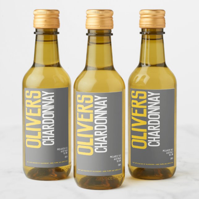 White wine yellow grey wine makers text mini label (Bottles)