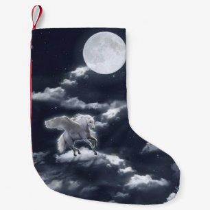 White winged horse flying in the sky with full moo small christmas stocking