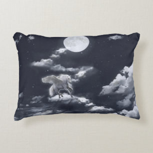 White winged horse: moonlit sky. decorative cushion