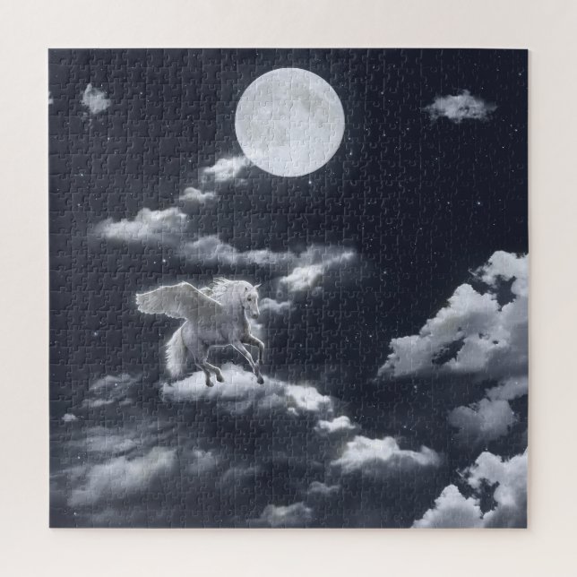 White winged horse: moonlit sky. jigsaw puzzle (Vertical)