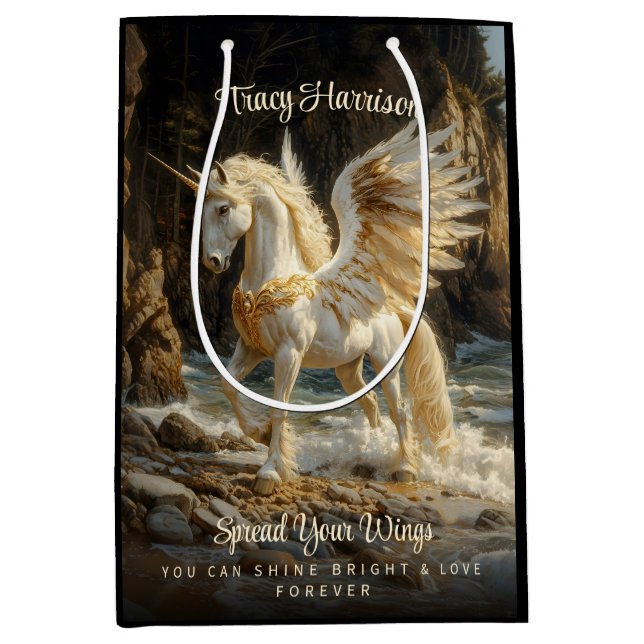 White Winged Unicorn Mythical Ocean Fantasy Horse Medium Gift Bag (Front)