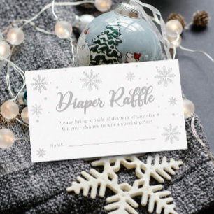 White Winter Baby Shower Diaper Raffle  Enclosure Card