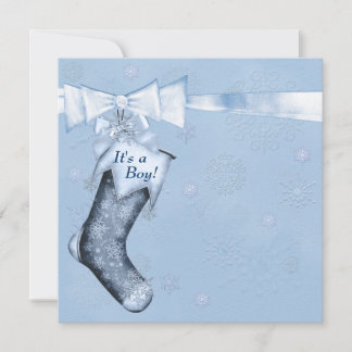 White Winter Blue Snowflakes Baby Boy Shower Invitation