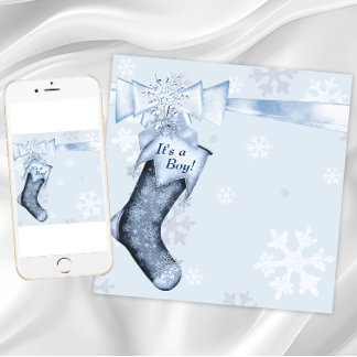White Winter Blue Snowflakes Baby Boy Shower Invitation