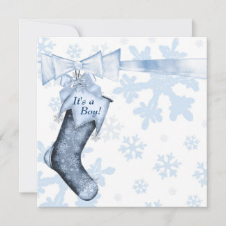 White Winter Blue Snowflakes Baby Boy Shower Invitation