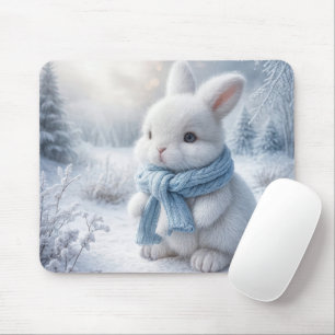 White Winter Bunny With Scarf Mouse Pad