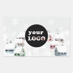 White Winter Custom Business Company Logo Holiday Rectangular Sticker