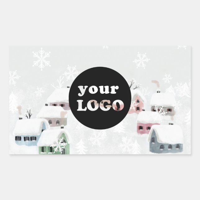 White Winter Custom Business Company Logo Holiday Rectangular Sticker (Front)