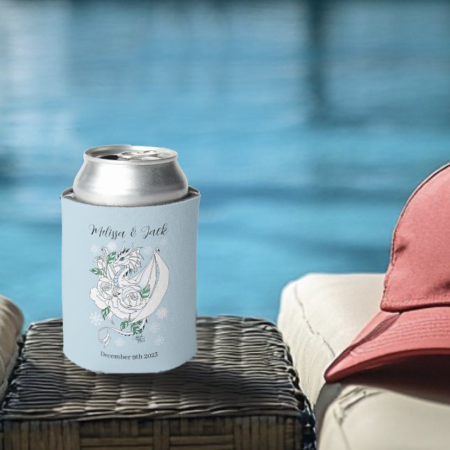 White Winter Dragon Snowflakes Blue Can Cooler (Creator Uploaded)