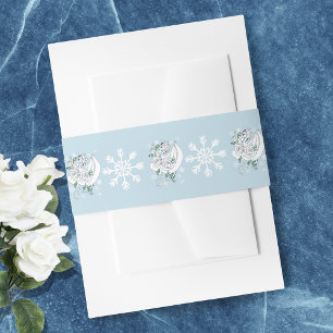 White Winter Dragon Snowflakes Blue Invitation Belly Band