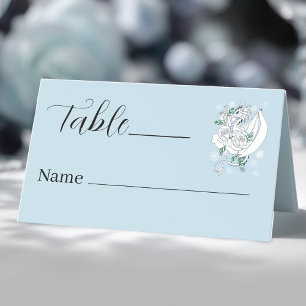 White Winter Dragon Snowflakes Blue Place Card