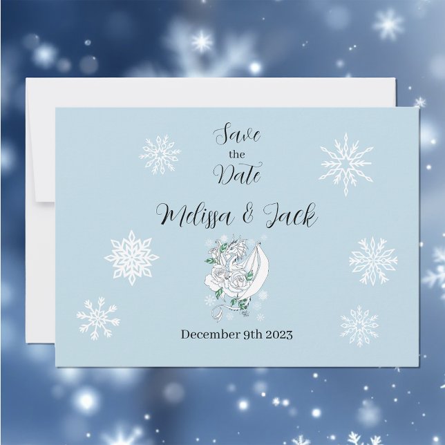 White Winter Dragon Snowflakes Blue Save The Date (Creator Uploaded)