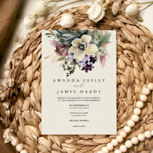 White Winter FLoral Watercolor Wedding Invitation