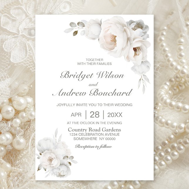 White Winter Floral Wedding Invitation (Creator Uploaded)