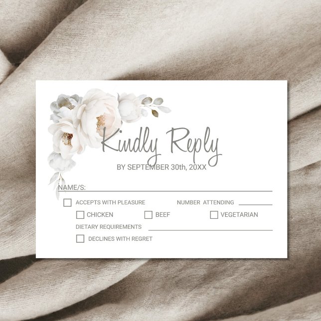 White Winter Floral Wedding RSVP Card (Creator Uploaded)