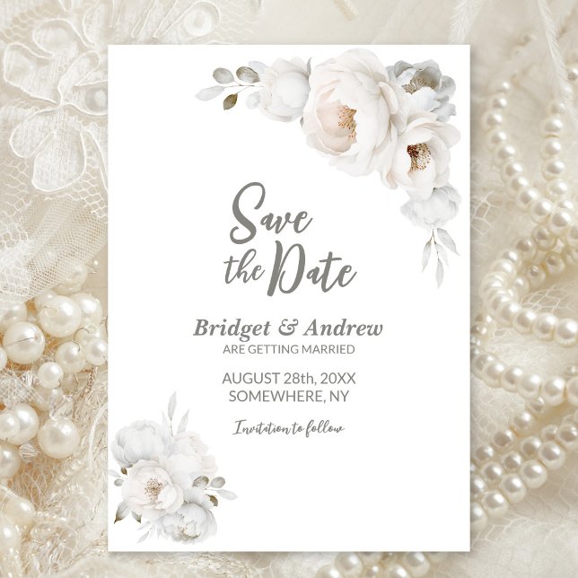 White Winter Floral Wedding Save The Date (Creator Uploaded)