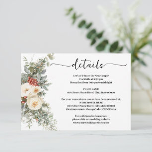 White Winter Flowers Wedding Details Insert Card
